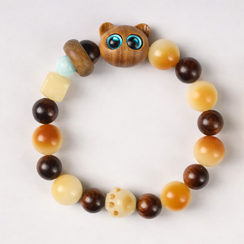 Pulsera de la paz con Buddha Stones, semilla de Bodhi Natural, sándalo, cabeza de gato bonita de la suerte, garra de pata - image 2