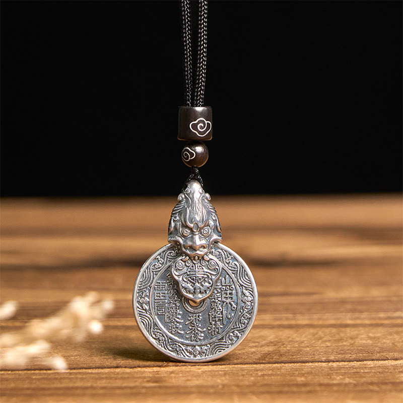 Buddha Stones Colgante de collar de armonía de cobre Pixiu con diseño Bagua de fantasmas de montaña que gastan dinero - image 3
