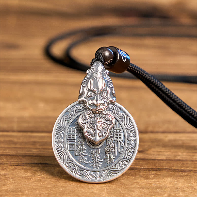 Buddha Stones Colgante de collar de armonía de cobre Pixiu con diseño Bagua de fantasmas de montaña que gastan dinero - Los fantasmas de la montaña gastan dinero - image 0