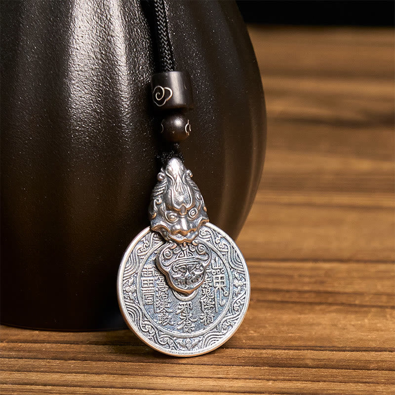 Buddha Stones Colgante de collar de armonía de cobre Pixiu con diseño Bagua de fantasmas de montaña que gastan dinero - image 2