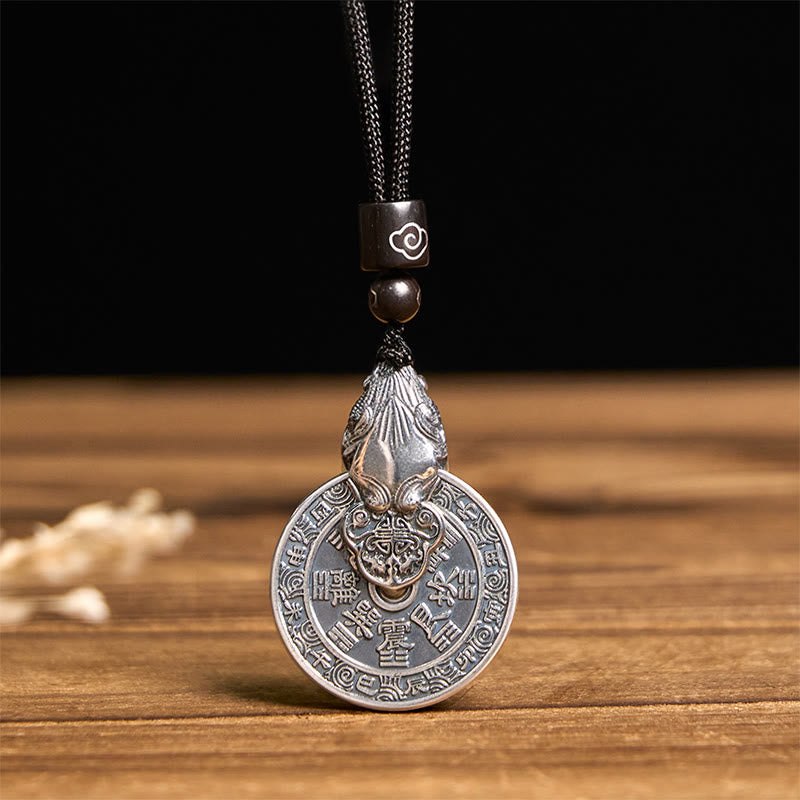 Buddha Stones Colgante de collar de armonía de cobre Pixiu con diseño Bagua de fantasmas de montaña que gastan dinero - image 1