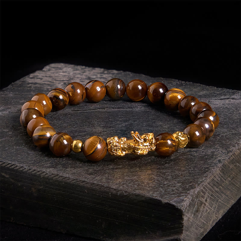 Pulsera Pixiu de riqueza y coraje con cuentas de ojo de tigre de varios colores y Buddha Stones - Ojo de tigre amarillo (circunferencia de la muñeca: 17-19 cm) - image 1