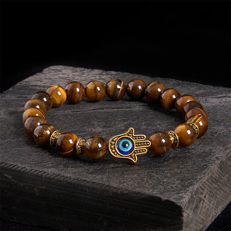 Pulsera de cuentas de ojo de tigre y Buddha Stones para el mal de ojo - Ojo de tigre (circunferencia de la muñeca: 17-19 cm) - image 1