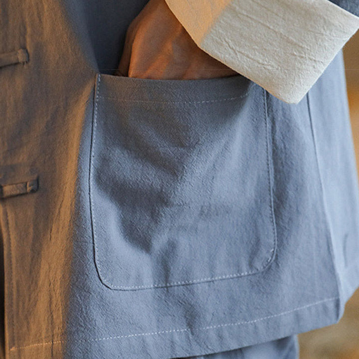 Conjunto de 2 Buddha Stones de traje zen Tang para hombre, camisa de manga larga con botones de rana y pantalones con bolsillos - image 11