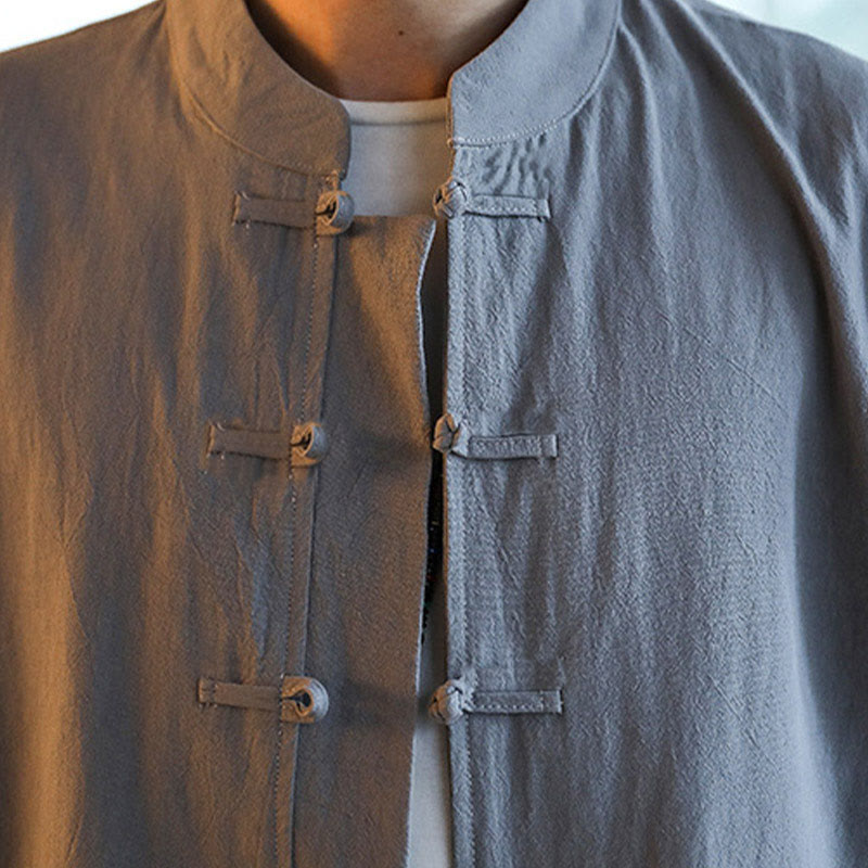 Conjunto de 2 Buddha Stones de traje zen Tang para hombre, camisa de manga larga con botones de rana y pantalones con bolsillos - image 9