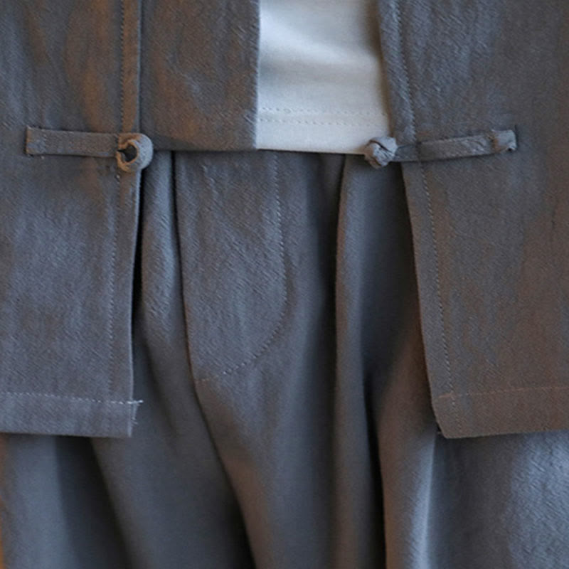 Conjunto de 2 Buddha Stones de traje zen Tang para hombre, camisa de manga larga con botones de rana y pantalones con bolsillos - image 12