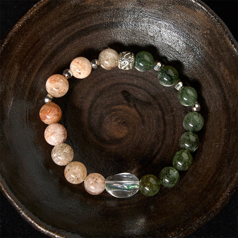Pulsera de la riqueza de Super Seven Crystal de cuarzo rutilado verde natural de Buddha Stones - image 3
