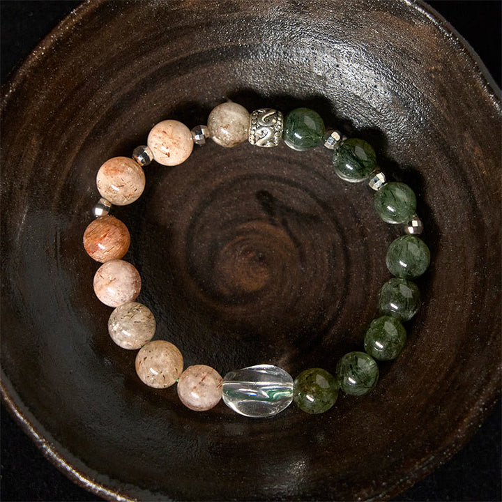 Pulsera de la riqueza de Super Seven Crystal de cuarzo rutilado verde natural de Buddha Stones - image 3