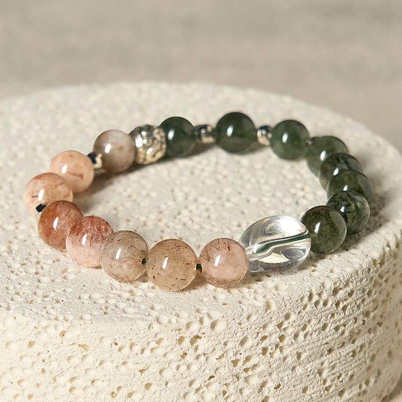 Pulsera de la riqueza de Super Seven Crystal de cuarzo rutilado verde natural de Buddha Stones - image 2