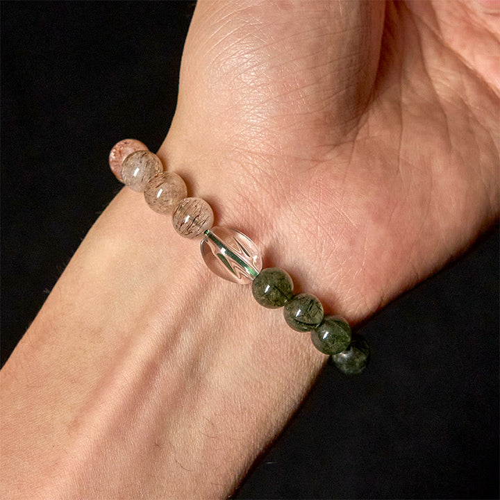 Pulsera de la riqueza de Super Seven Crystal de cuarzo rutilado verde natural de Buddha Stones - image 5