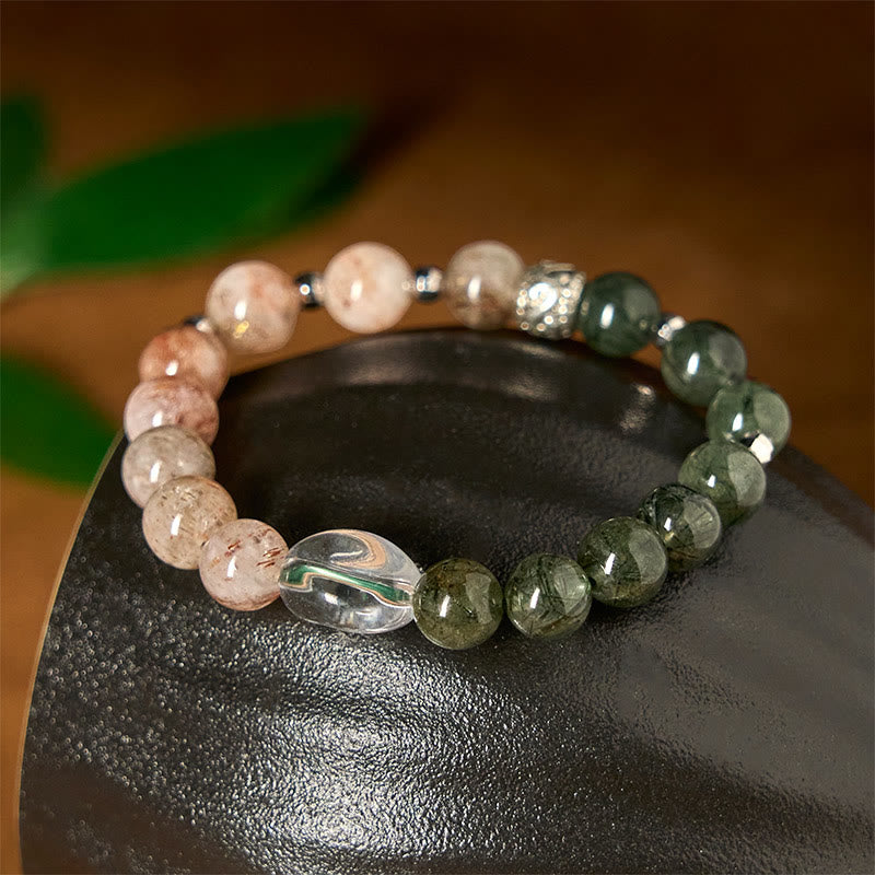 Pulsera de la riqueza de Super Seven Crystal de cuarzo rutilado verde natural de Buddha Stones - image 4