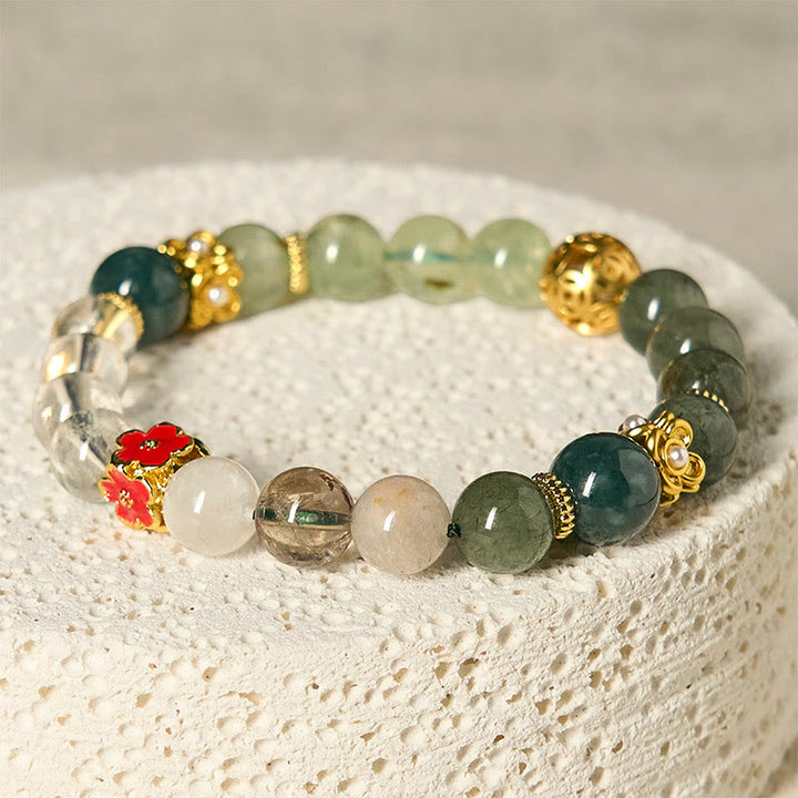 Pulsera de la suerte con cuentas de jade de cristal blanco fantasma verde natural de Buddha Stones - Fantasma Verde (circunferencia de la muñeca: 14-16 cm) - image 1