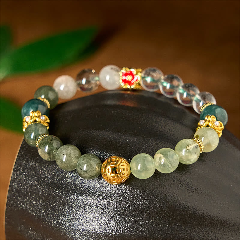 Pulsera de la suerte con cuentas de jade de cristal blanco fantasma verde natural de Buddha Stones - image 3