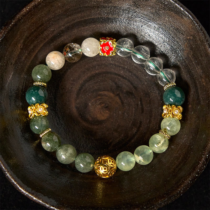 Pulsera de la suerte con cuentas de jade de cristal blanco fantasma verde natural de Buddha Stones - image 4