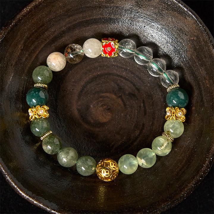 Pulsera de la suerte con cuentas de jade de cristal blanco fantasma verde natural de Buddha Stones - image 4