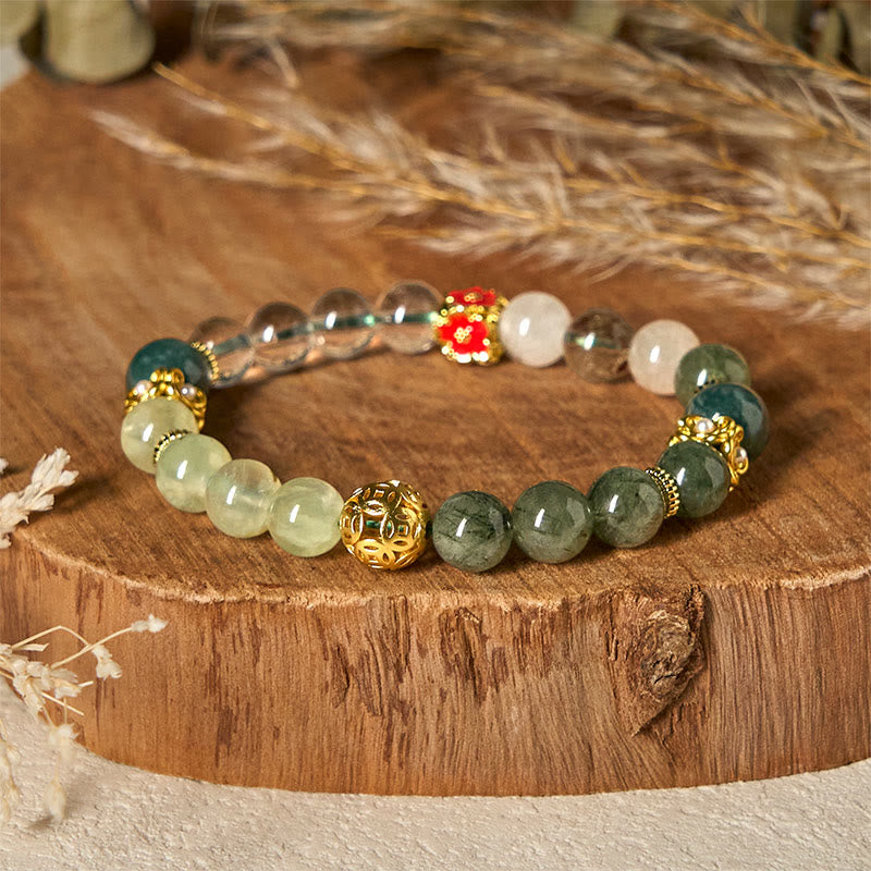 Pulsera de la suerte con cuentas de jade de cristal blanco fantasma verde natural de Buddha Stones - image 2