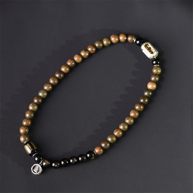 Pulsera de doble vuelta con Buddha Stones, sándalo verde tibetano, obsidiana dorada y equilibrio de paz - image 2