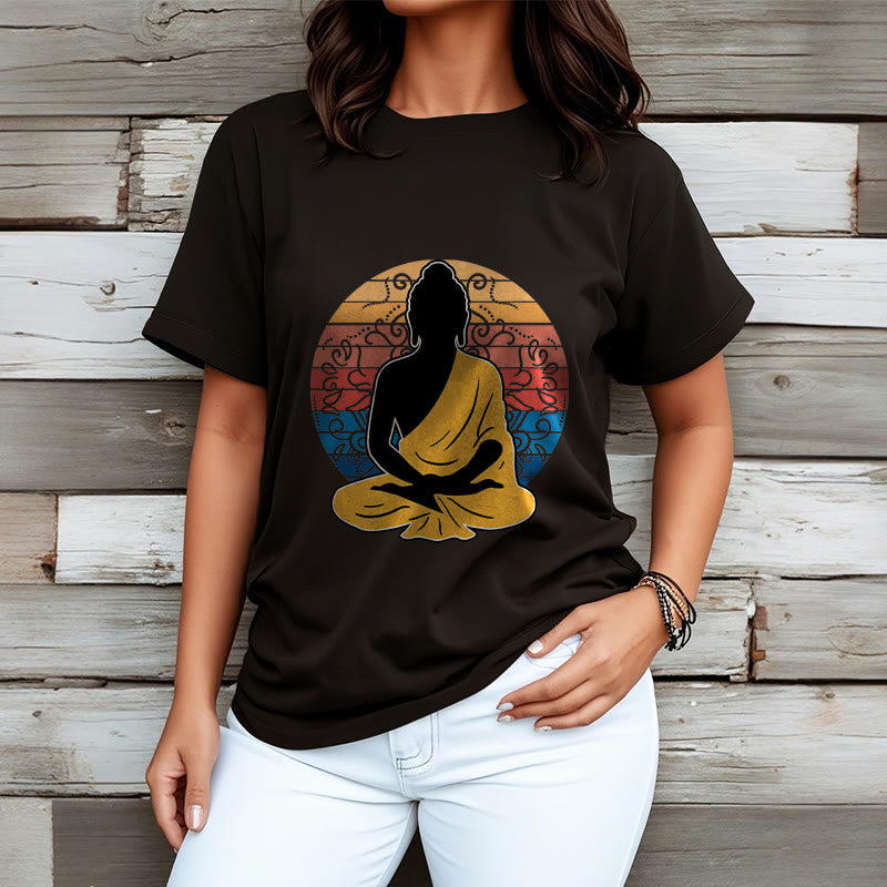Camiseta de algodón con estampado de Buda meditando, informal y colorida, con Buddha Stones de Buda - image 4