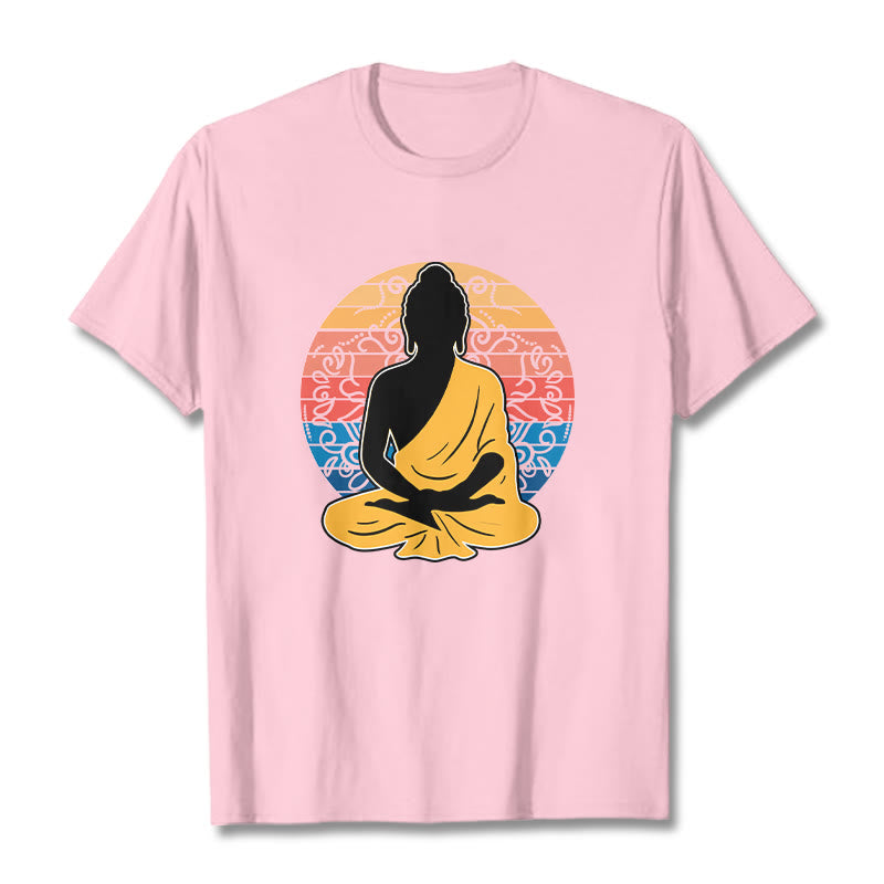 Camiseta de algodón con estampado de Buda meditando, informal y colorida, con Buddha Stones de Buda - Rosa claro - 2XL - image 13
