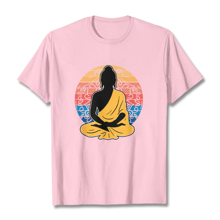 Camiseta de algodón con estampado de Buda meditando, informal y colorida, con Buddha Stones de Buda - Rosa claro - 2XL - image 13