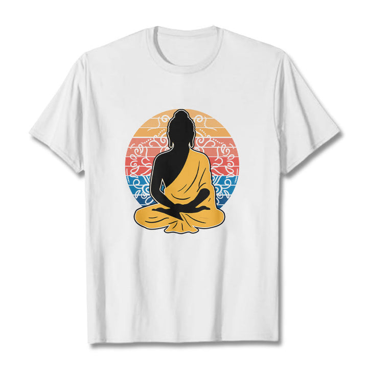 Camiseta de algodón con estampado de Buda meditando, informal y colorida, con Buddha Stones de Buda - Blanco - 2XL - image 6