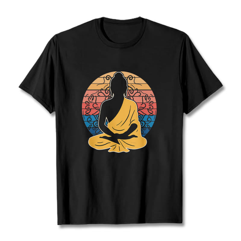 Camiseta de algodón con estampado de Buda meditando, informal y colorida, con Buddha Stones de Buda - Negro - 2XL - image 1