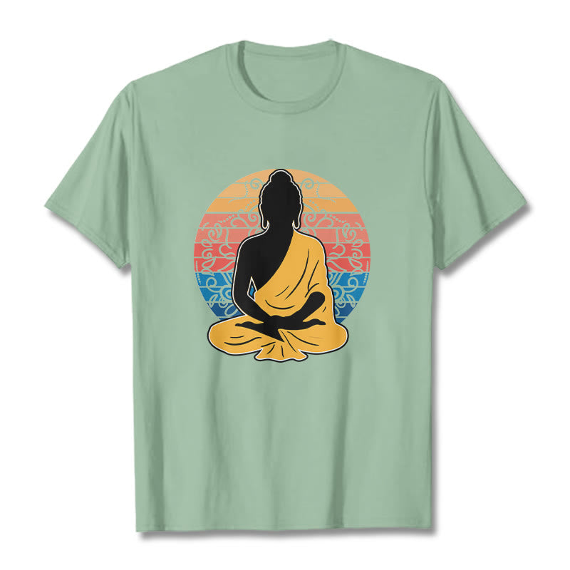 Camiseta de algodón con estampado de Buda meditando, informal y colorida, con Buddha Stones de Buda - Verde pálido - 2XL - image 15