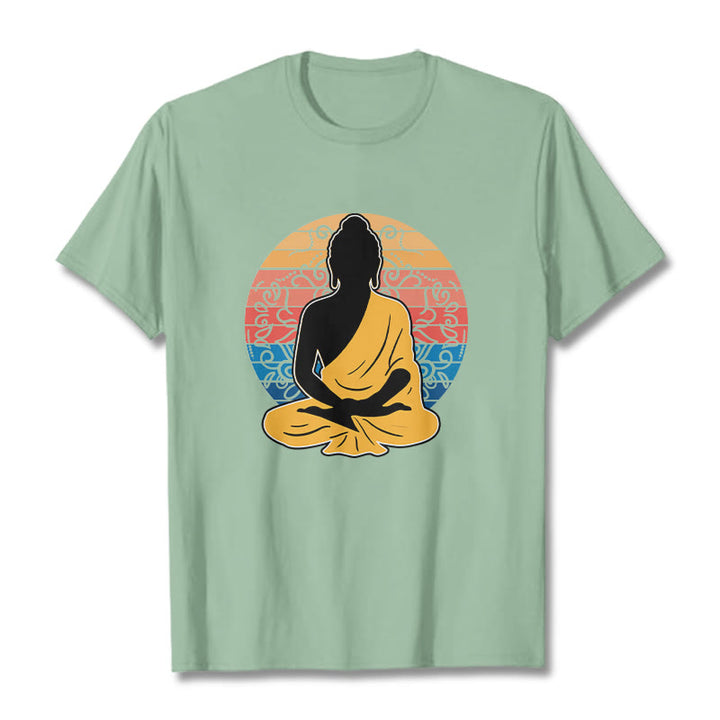 Camiseta de algodón con estampado de Buda meditando, informal y colorida, con Buddha Stones de Buda - Verde pálido - 2XL - image 15