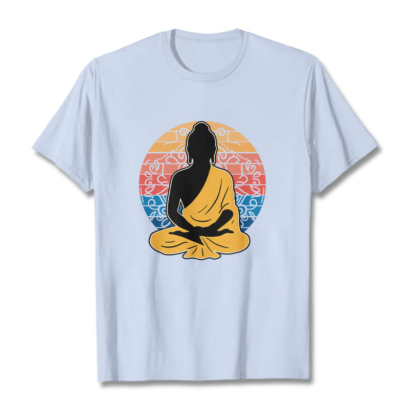 Camiseta de algodón con estampado de Buda meditando, informal y colorida, con Buddha Stones de Buda - Cian claro - 2XL - image 19