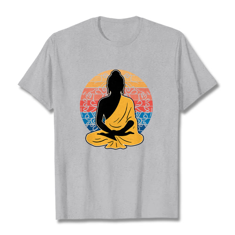 Camiseta de algodón con estampado de Buda meditando, informal y colorida, con Buddha Stones de Buda - Gris claro - 2XL - image 20