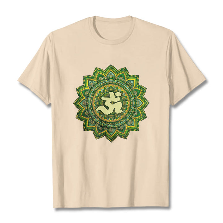 Camiseta informal de algodón con estampado de símbolo Om y mandala verde de Buddha Stones - Sopa de mariscos - 2XL - image 9