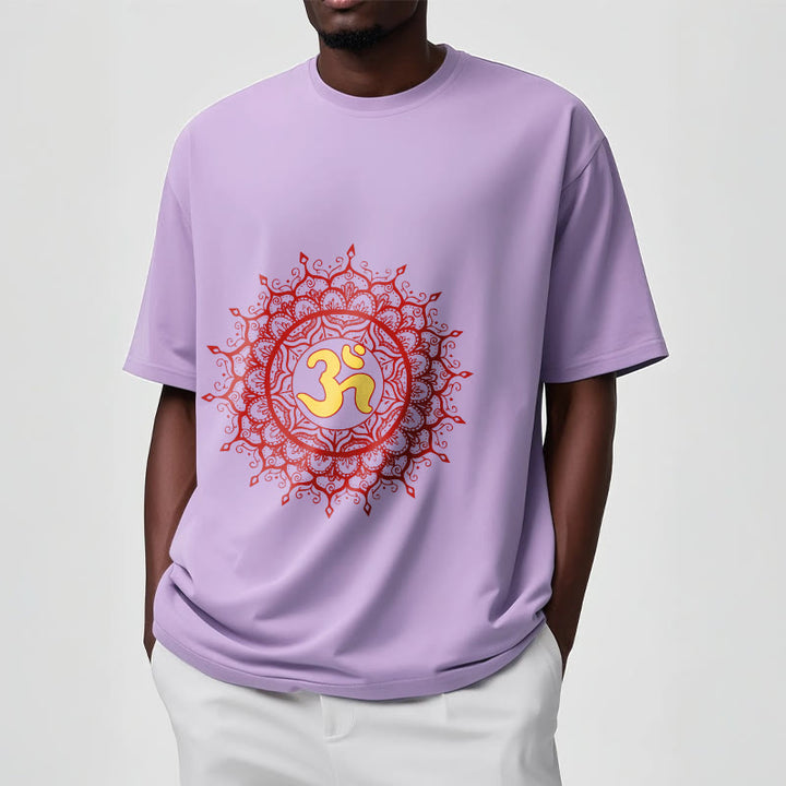 Camiseta informal de algodón con estampado de símbolo Om y mandala rojo de Buddha Stones - image 18