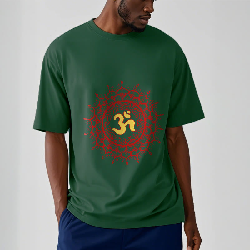 Camiseta informal de algodón con estampado de símbolo Om y mandala rojo de Buddha Stones - image 12