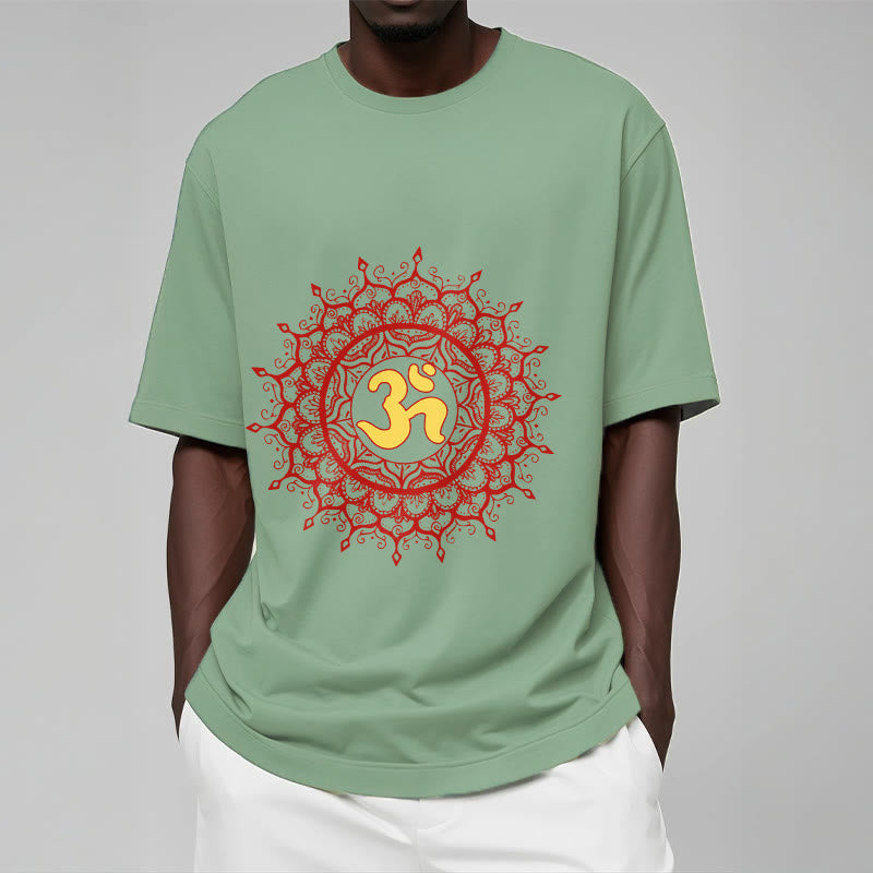 Camiseta informal de algodón con estampado de símbolo Om y mandala rojo de Buddha Stones - image 16