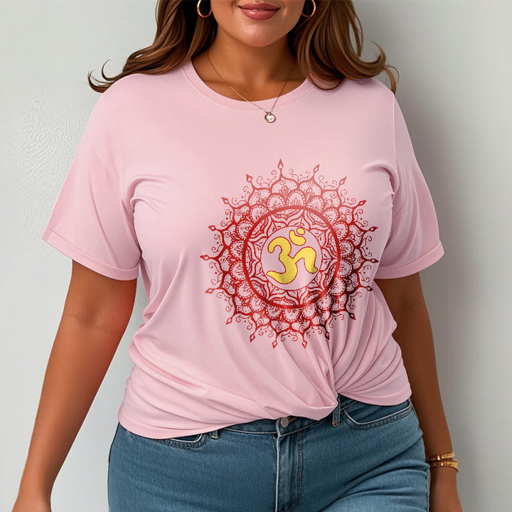 Camiseta informal de algodón con estampado de símbolo Om y mandala rojo de Buddha Stones - image 13