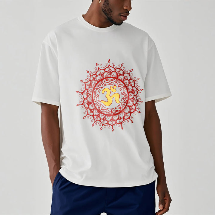 Camiseta informal de algodón con estampado de símbolo Om y mandala rojo de Buddha Stones - image 7