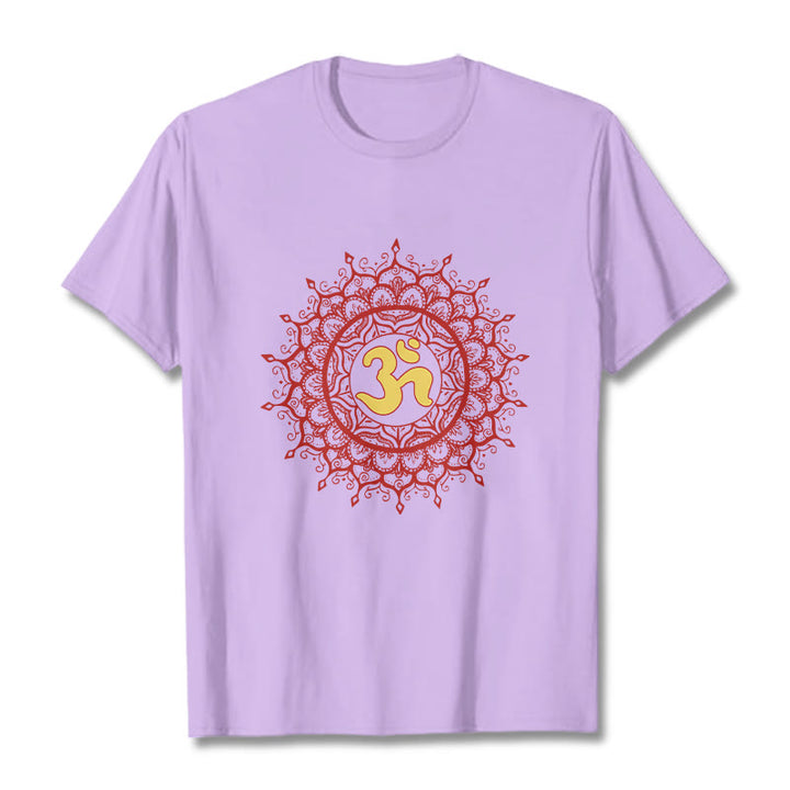 Camiseta informal de algodón con estampado de símbolo Om y mandala rojo de Buddha Stones - Ciruela - 2XL - image 16
