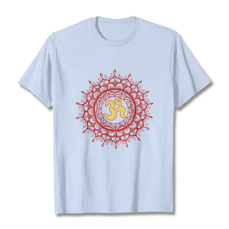 Camiseta informal de algodón con estampado de símbolo Om y mandala rojo de Buddha Stones - Cian claro - 2XL - image 18
