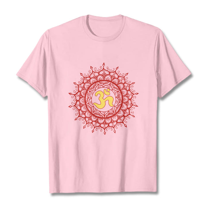 Camiseta informal de algodón con estampado de símbolo Om y mandala rojo de Buddha Stones - Rosa claro - 2XL - image 13