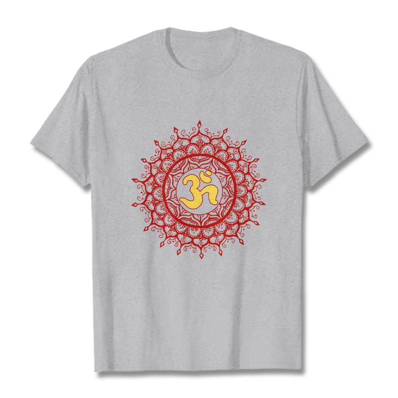 Camiseta informal de algodón con estampado de símbolo Om y mandala rojo de Buddha Stones - image 20