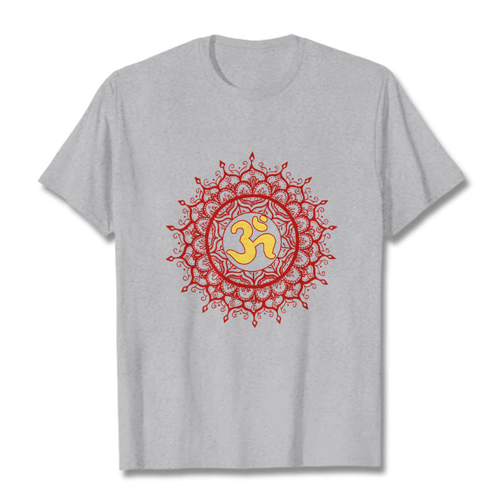 Camiseta informal de algodón con estampado de símbolo Om y mandala rojo de Buddha Stones - image 20