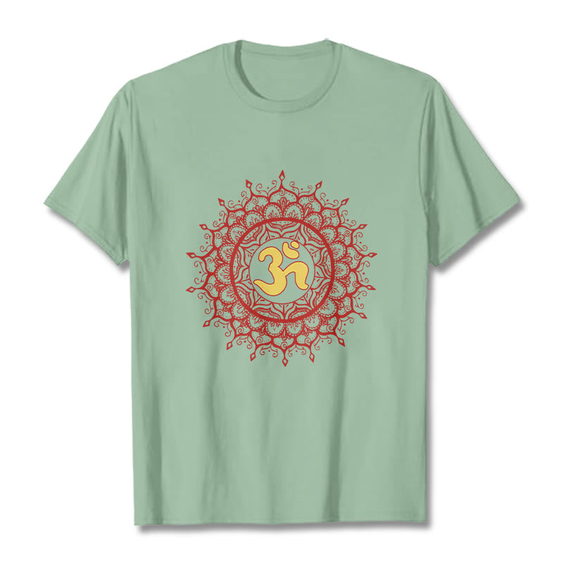 Camiseta informal de algodón con estampado de símbolo Om y mandala rojo de Buddha Stones - Verde pálido - 2XL - image 15