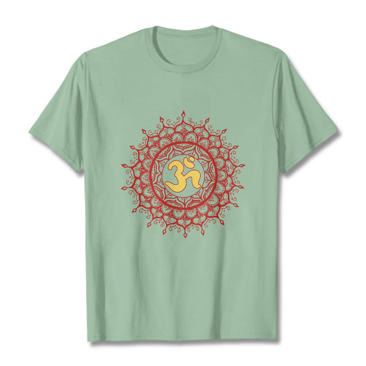 Camiseta informal de algodón con estampado de símbolo Om y mandala rojo de Buddha Stones - Verde pálido - 2XL - image 15