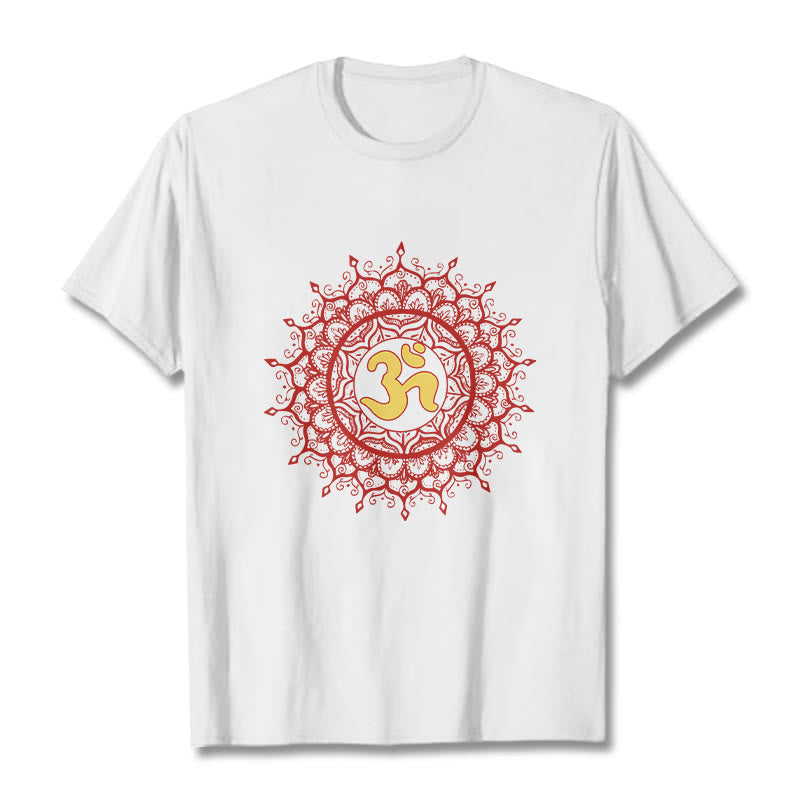 Camiseta informal de algodón con estampado de símbolo Om y mandala rojo de Buddha Stones - Blanco - 2XL - image 6