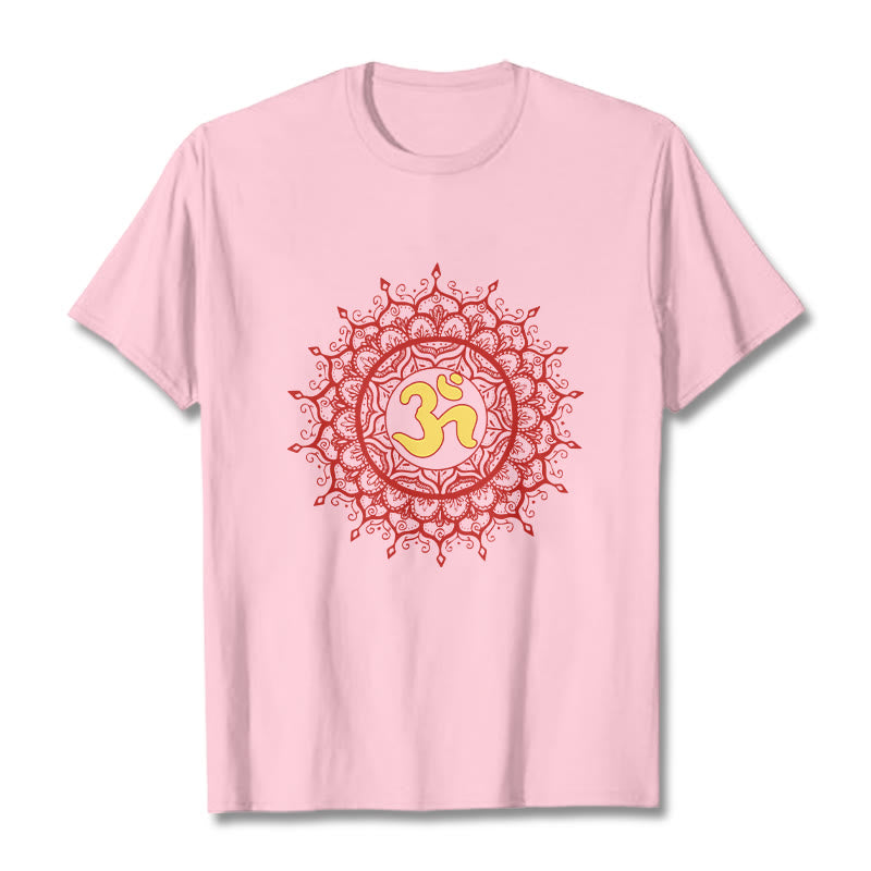 Camiseta informal de algodón con estampado de símbolo Om y mandala rojo de Buddha Stones - Rosa claro - 2XL - image 12