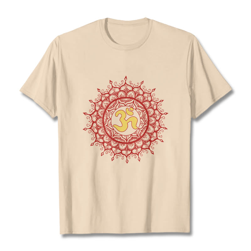Camiseta informal de algodón con estampado de símbolo Om y mandala rojo de Buddha Stones - Sopa de mariscos - 2XL - image 8