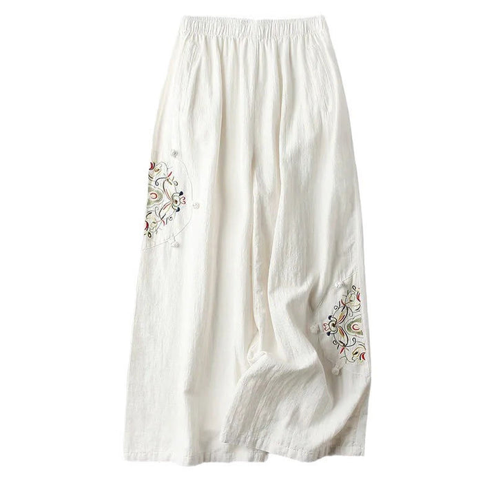 Pantalones anchos de algodón con bordado étnico de primavera y Buddha Stones para mujer con bolsillos - image 5