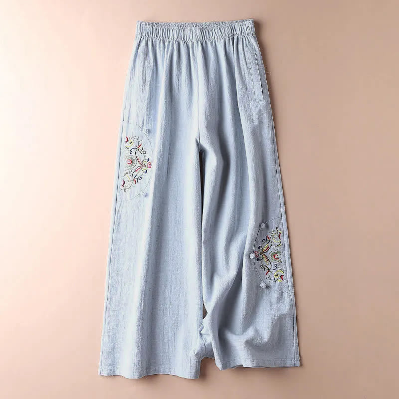 Pantalones anchos de algodón con bordado étnico de primavera y Buddha Stones para mujer con bolsillos - image 11