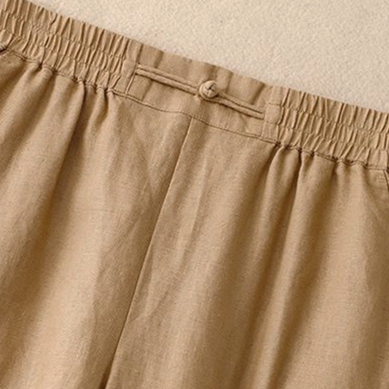 Pantalones anchos de algodón con botones de rana y cintura elástica de color liso para mujer, versátiles y con bolsillos, de Buddha Stones - image 5