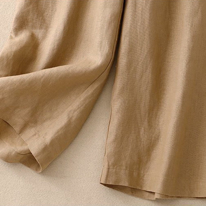 Pantalones anchos de algodón con botones de rana y cintura elástica de color liso para mujer de Buddha Stones Daily con bolsillos - image 7